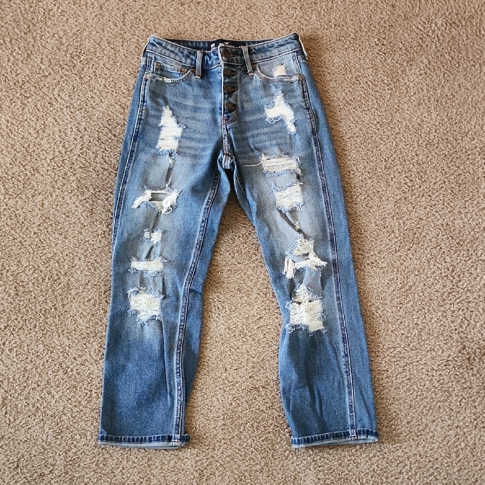 Hollister Women's Distressed Blue Boyfriend Jeans